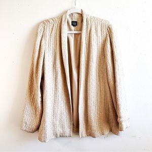 Eileen Fisher Jacket Tan Silk & Linen Open Front Crinkle Look Blazer EUC Sz M(?)